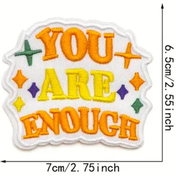 You Are Enough Embroidered Iron On Patch Inspirational Motivational White Orange - Picture 4 of 4